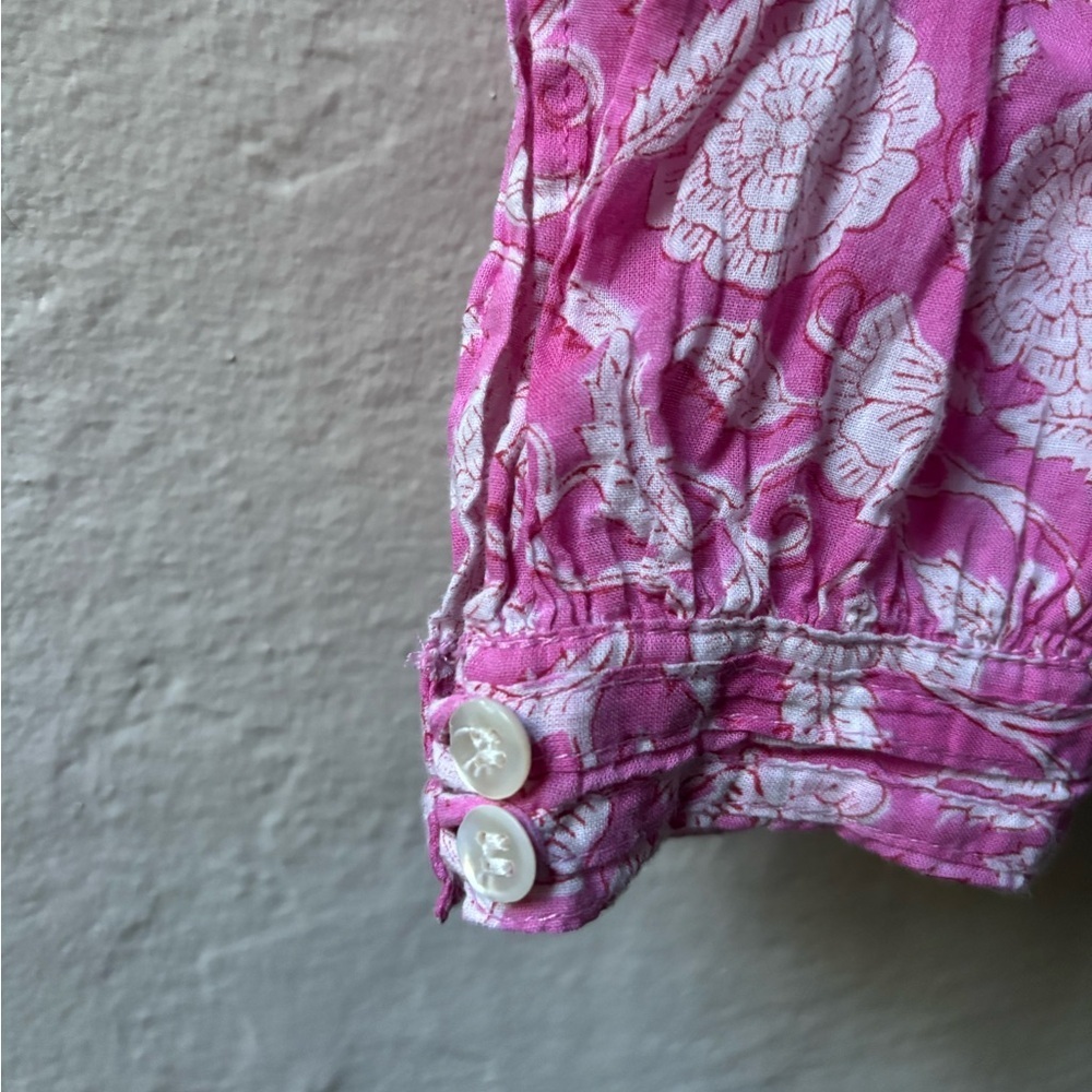Block Printed Pink Floral Cotton Women's Pants - Picture 6 of 6